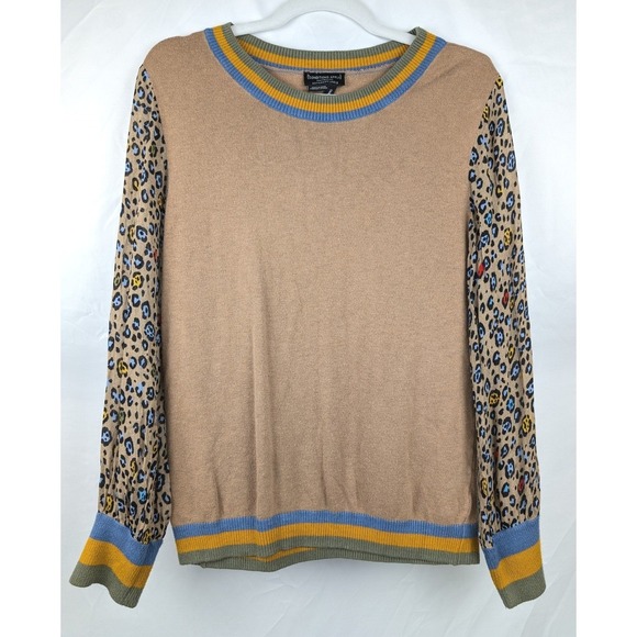 Anthropologie Cashmere Celia Knit Leopard Sweater Pullover Tan Brown S Y2K Indie - Picture 2 of 10